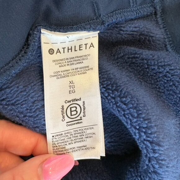 ATHLETA Cozy Karma 1/4 Zip Hoodie Enchanted Blue Sport Sweatshirt size XL - Picture 10 of 11